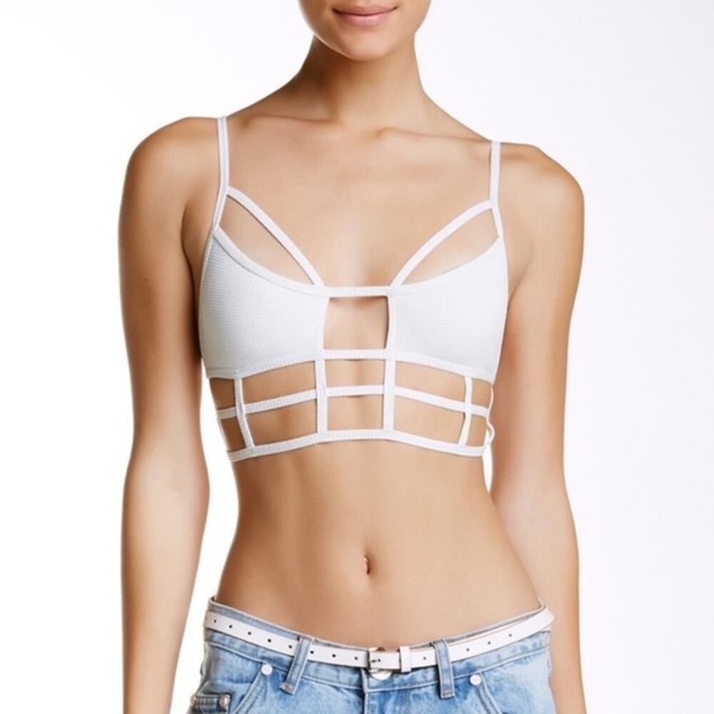 NWT One Teaspoon Sz XS Le Ritz White Cut Out Bodice Bralette Crop Top Festival